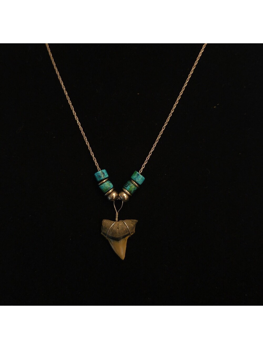 Sterling Silver 18" Turquoise & Sharks Tooth Necklace